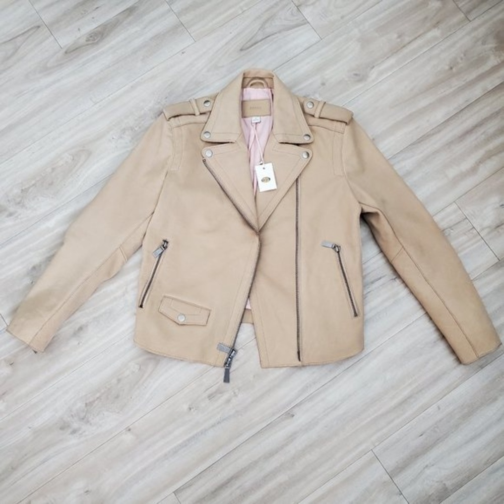 NEW Fossil Tan Leather Moto Jacket
